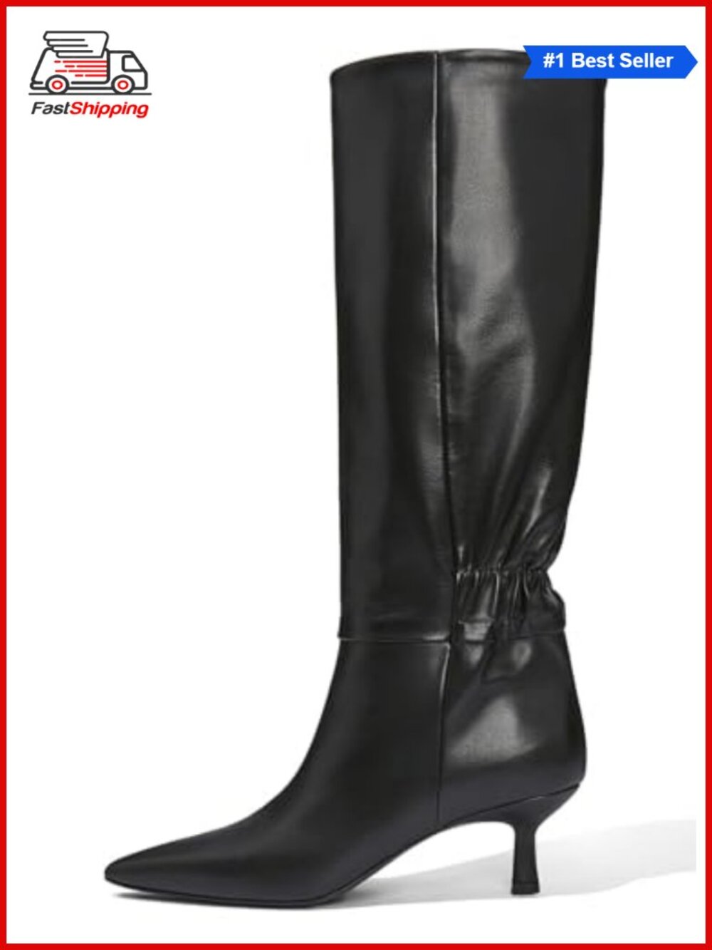 ✨ Pointed Toe Knee High Kitten Heel Faux Leather Boots Pull On Winter Dress